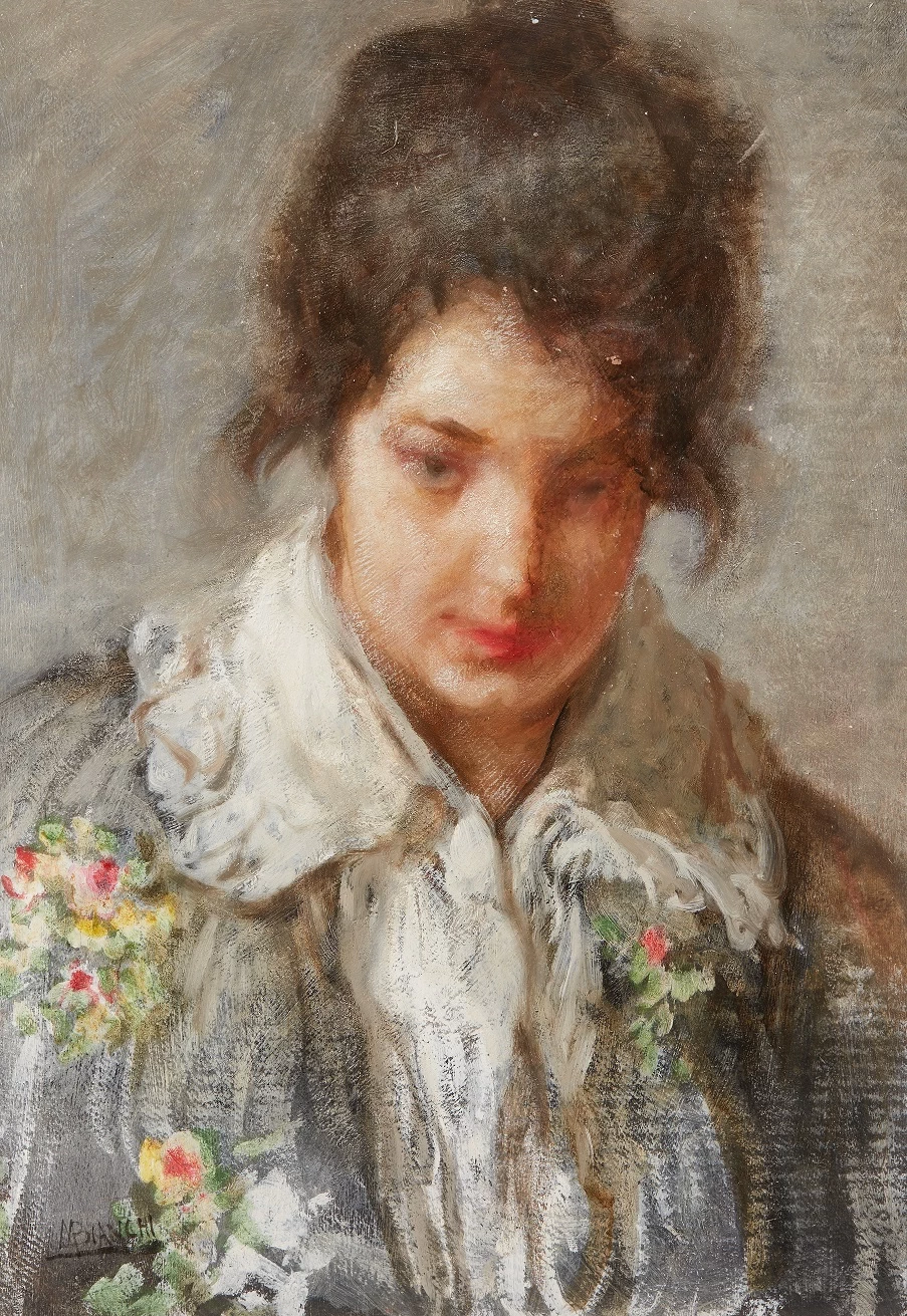 Ritratto di donna in abito a fiori
